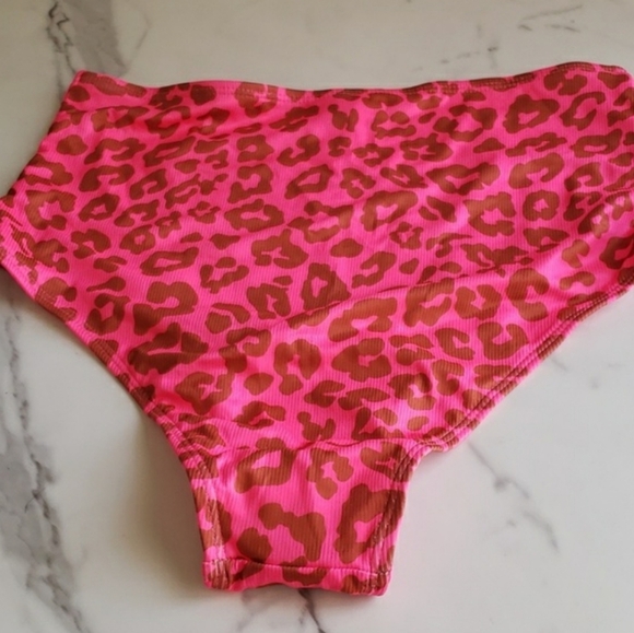 SPORLIKE Ruffle High Waist Swimsuit Hot Pink & Leopard Bikini Set Size XL - Picture 7 of 11